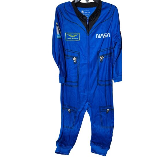 NASA flight suit pajamas PJs bodysuit fleece blue black 4/5 10/12 NWT - Picture 1 of 3